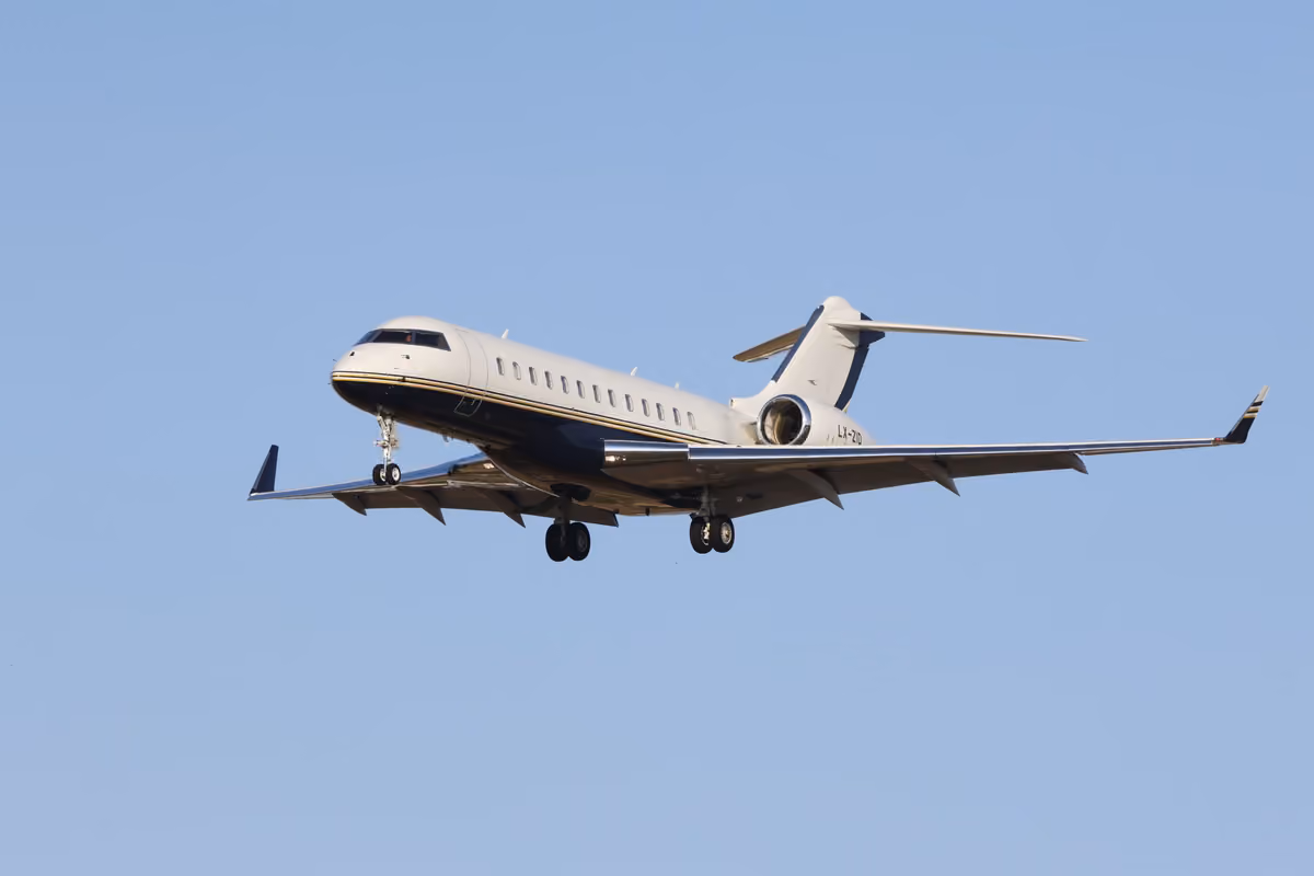Private jet approaching an airport for landing